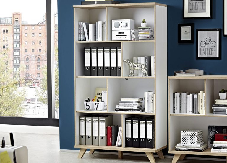 Grand meuble de rangement blanc et bois style scandinave