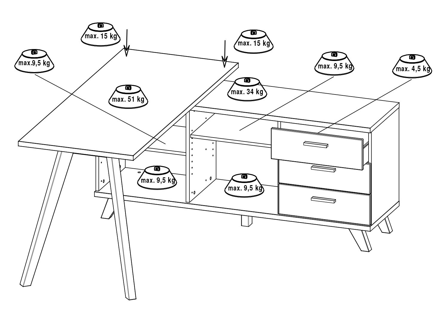 Bureau d'angle scandinave chêne/blanc Losana