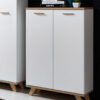 Petite armoire blanche laquée mat et bois de chêne