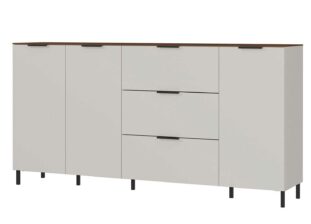 Meuble buffet bahut blanc cachemire et plateau noyer