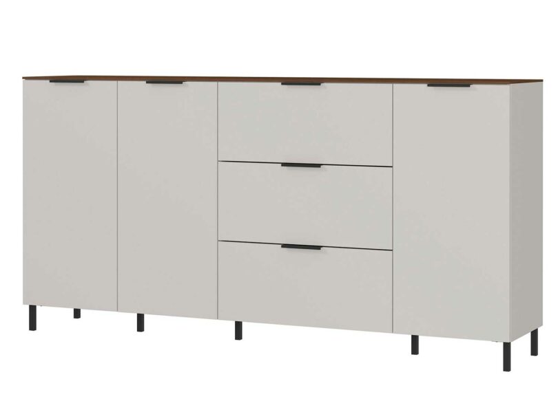 Meuble buffet bahut blanc cachemire et plateau noyer