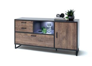 Meuble buffet décor chêne et métal anthracite