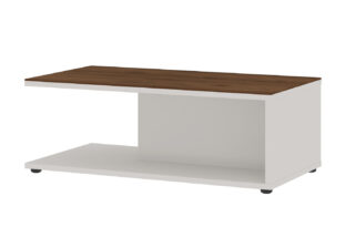 Table de salon en blanc et bois de noyer