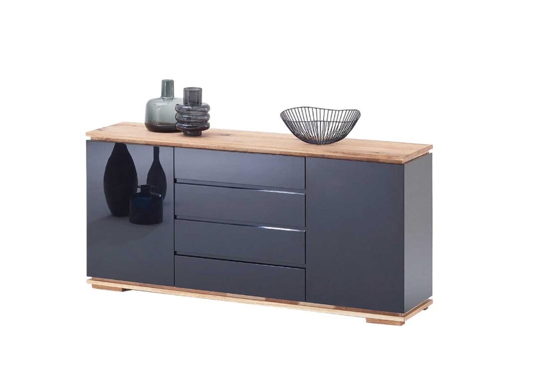 Buffet bois et noir laqué brillant