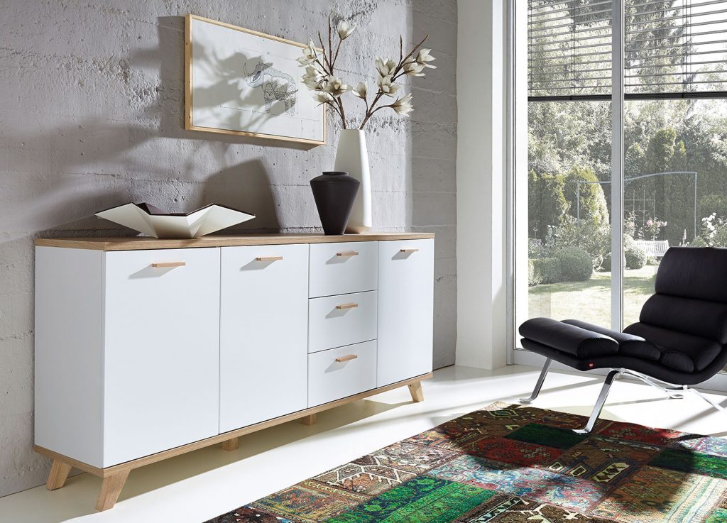 Grand buffet blanc laqué mat et chêne scandinave