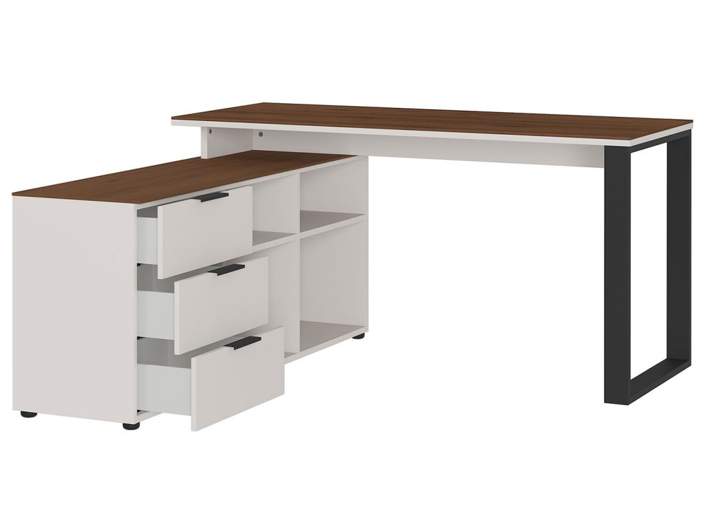 Bureau d'angle avec rangements blanc