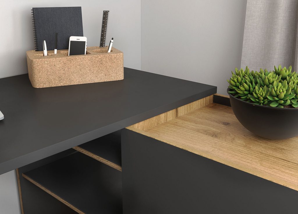 Bureau d'angle avec rangements gris foncé