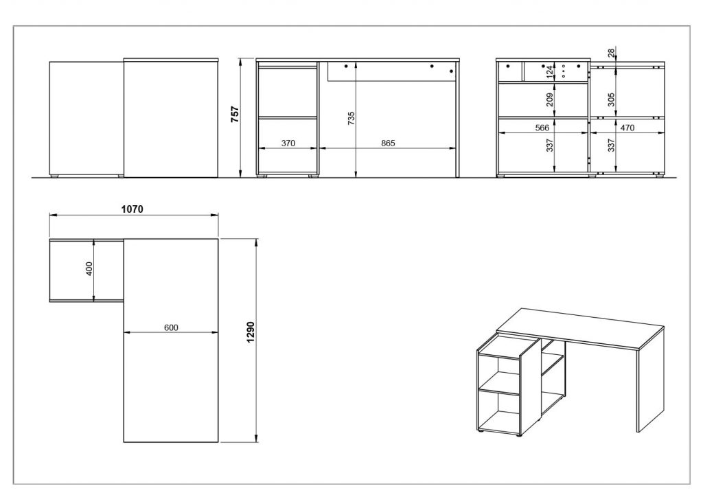 Bureau d'angle avec rangements gris foncé