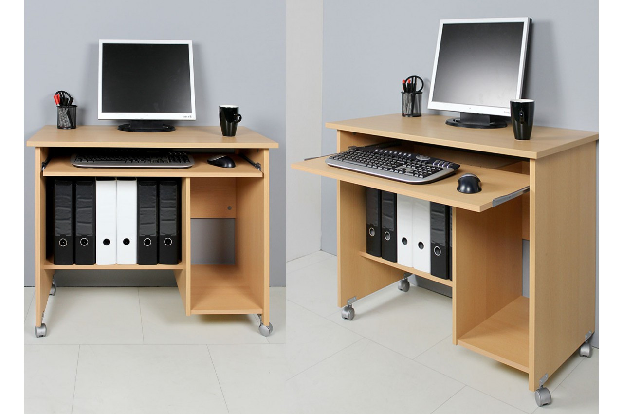 Meuble bureau compact avec tablette extensible coloris hêtre