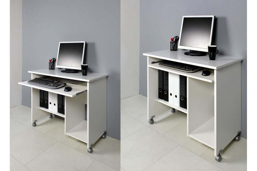 Bureau compact avec rangement blanc