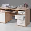 Bureau avec rangements chêne blanchi et blanc