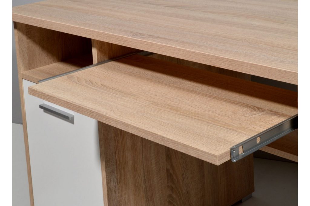 Bureau avec rangements chêne blanchi et blanc