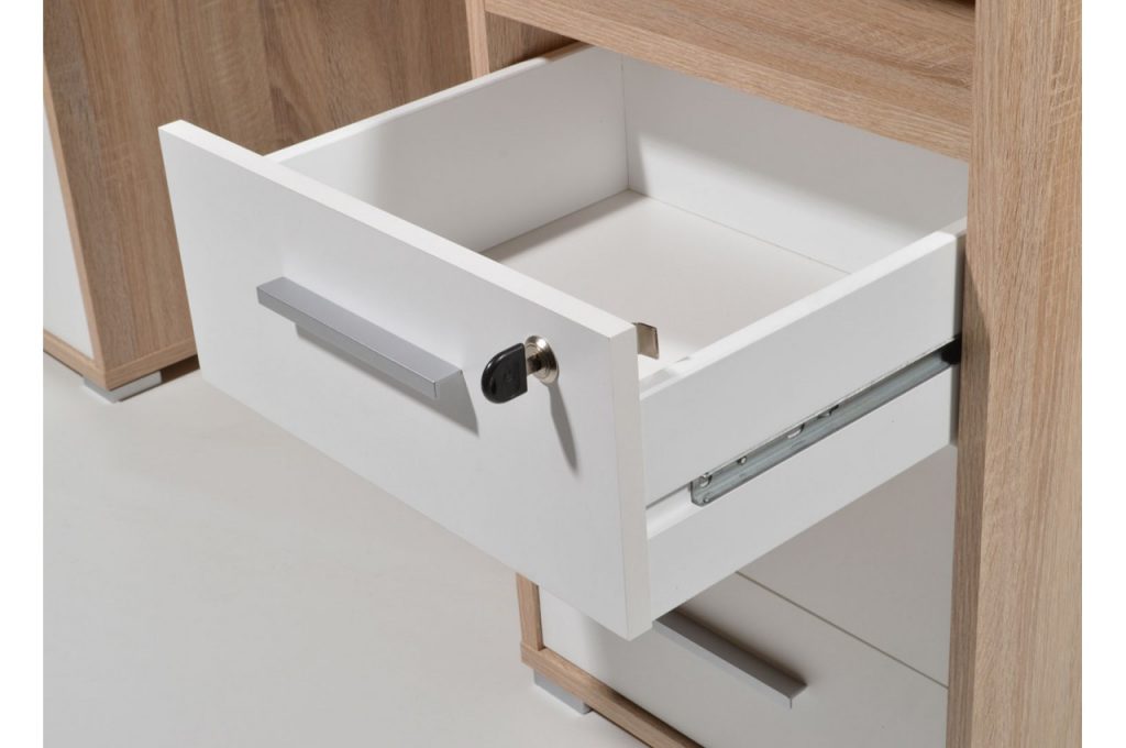 Bureau avec rangements chêne blanchi et blanc