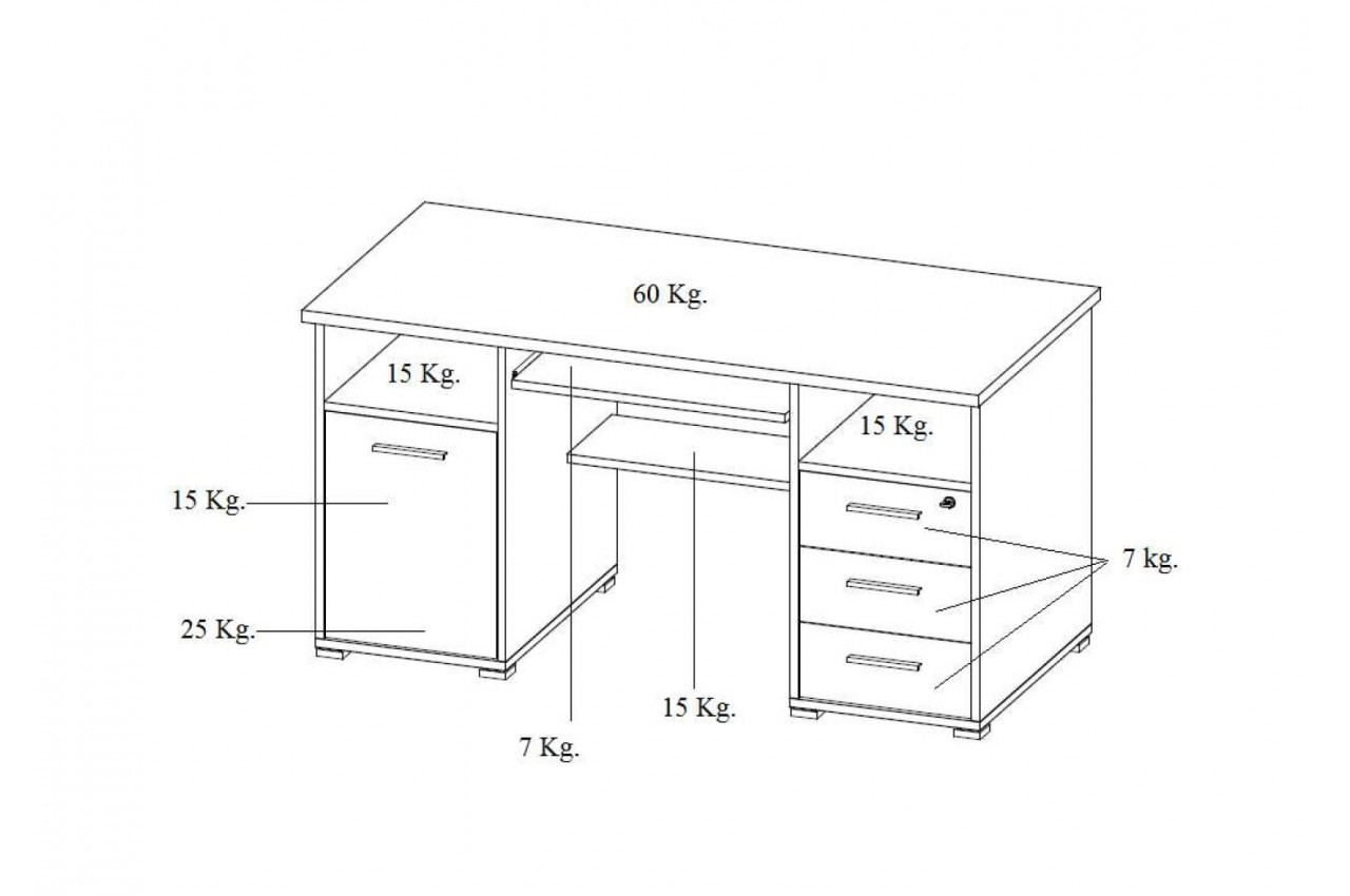 Meuble bureau avec rangement et tiroirs décor chêne blanchi et blanc