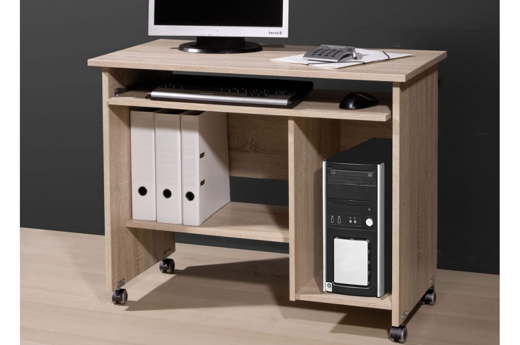 Bureau compact avec rangement bois de chêne