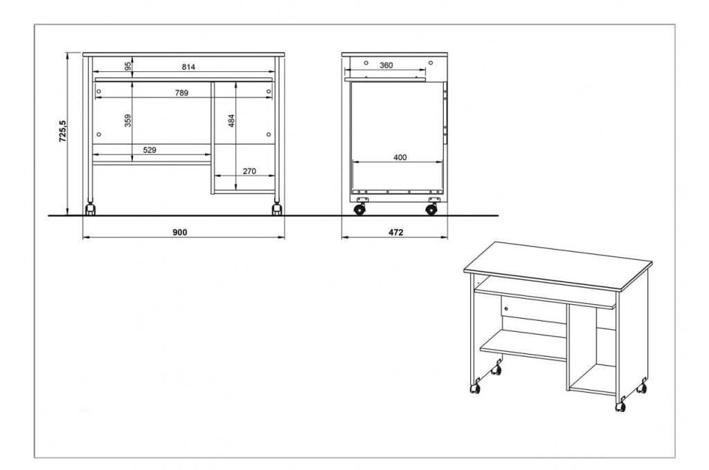 Bureau compact avec rangement bois de chêne