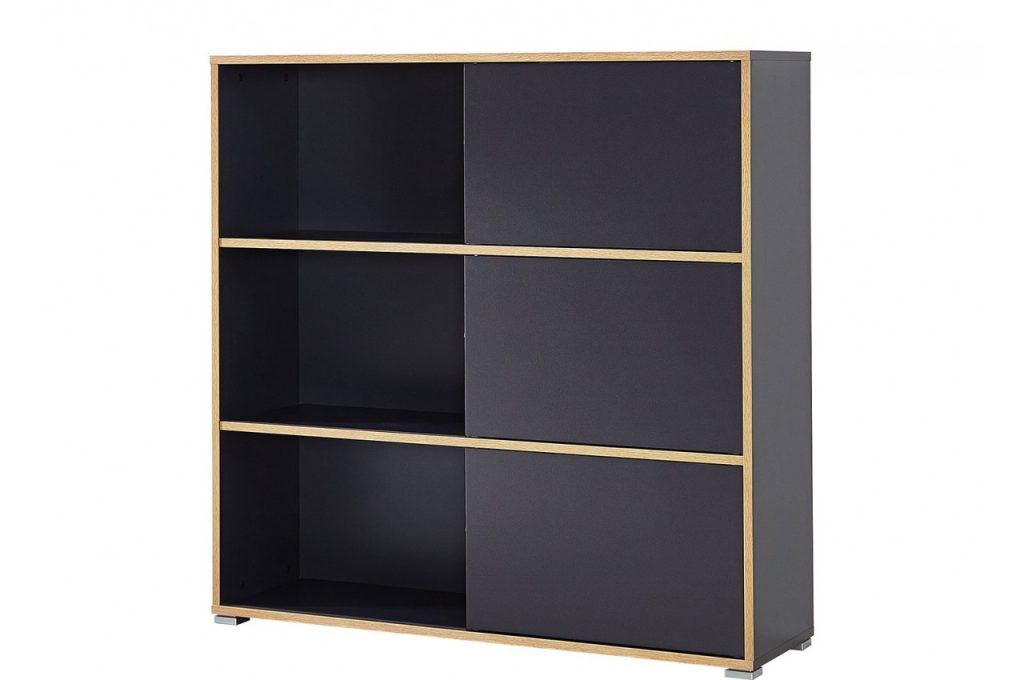 Meuble bas de rangement bureau bois et gris