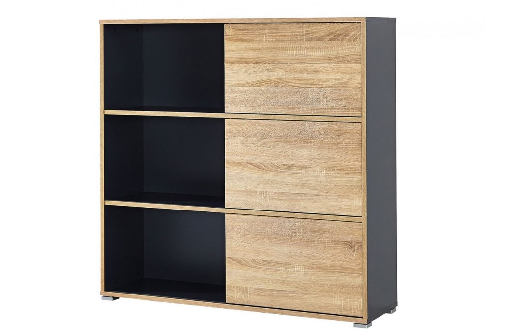 Meuble bas de rangement bureau bois et gris