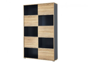 Meuble bibliothèque de rangement bois et gris