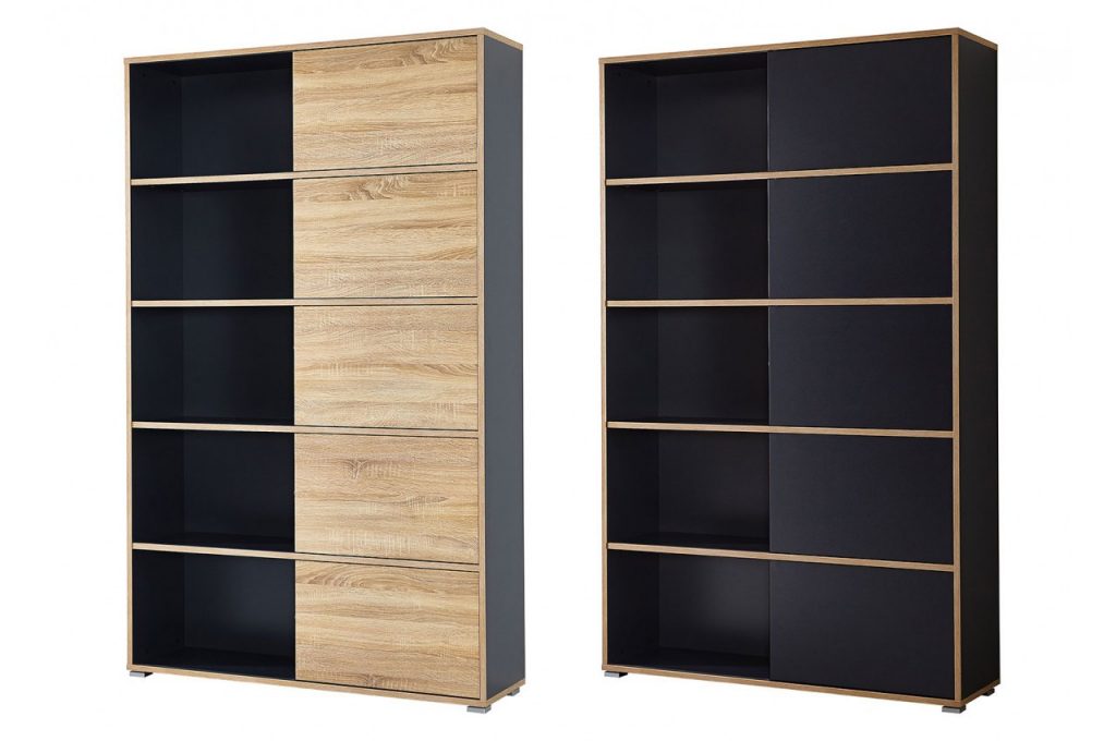 Meuble bibliothèque de rangement bois et gris