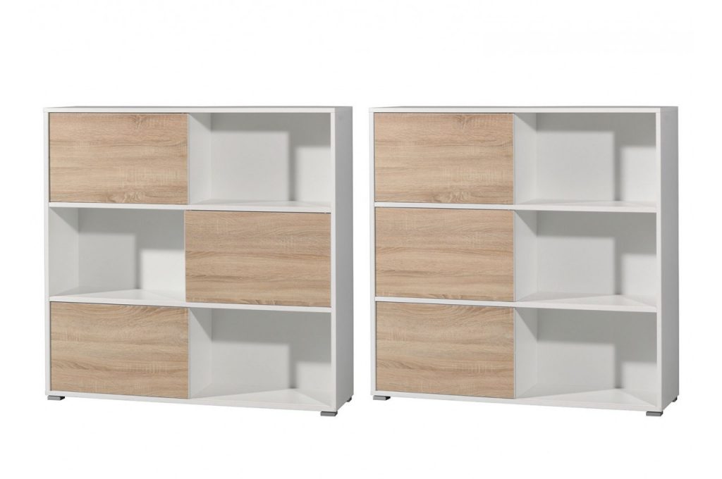 Meuble bas de rangement bureau bois et blanc