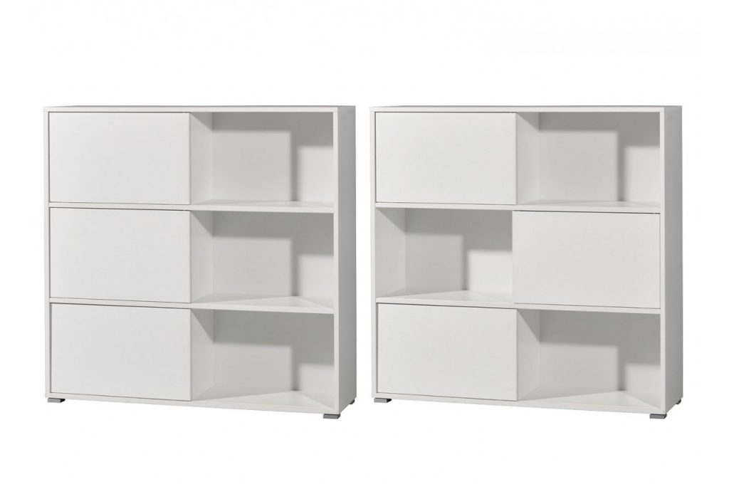 Meuble bas de rangement bureau bois et blanc