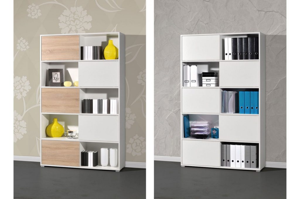 Meuble bibliothèque de rangement bois et blanc