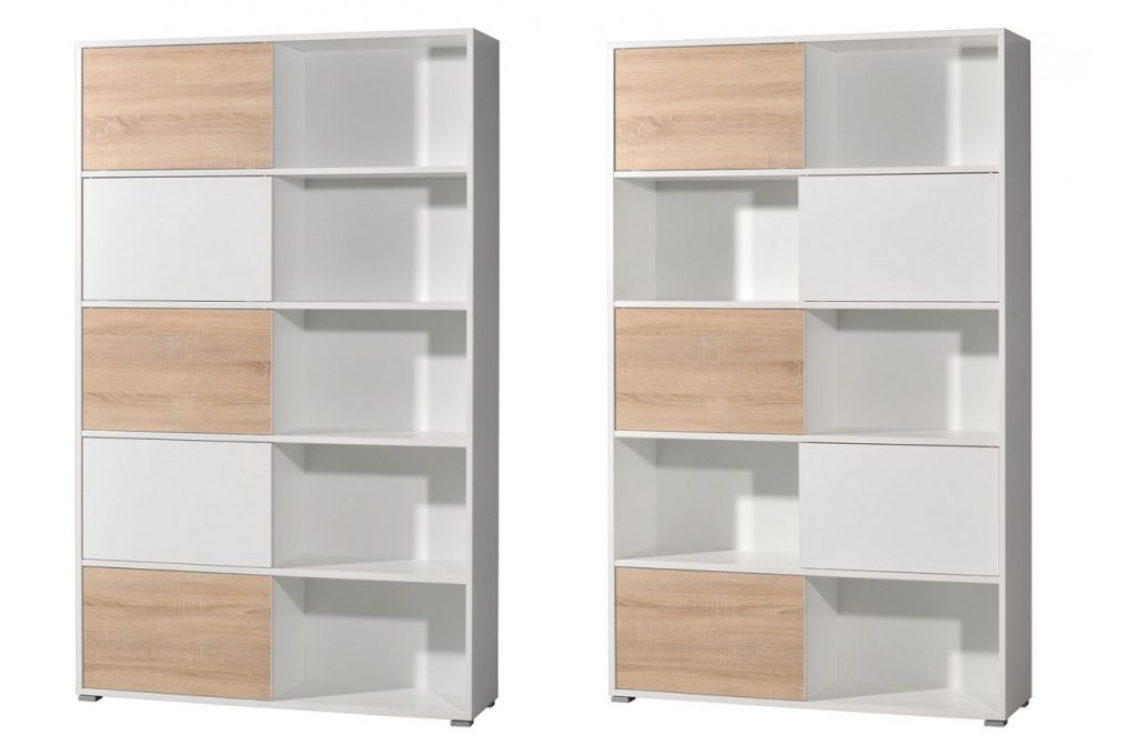 Meuble bibliothèque de rangement bois et blanc
