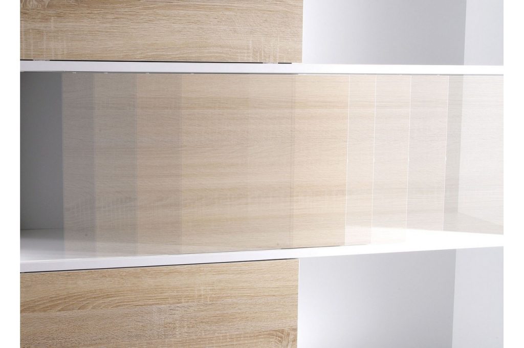 Meuble bibliothèque de rangement bois et blanc