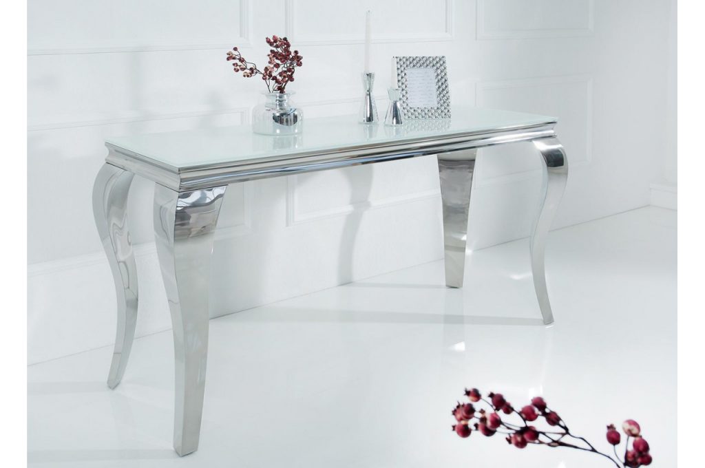 Console rectangulaire blanche et métal chromé