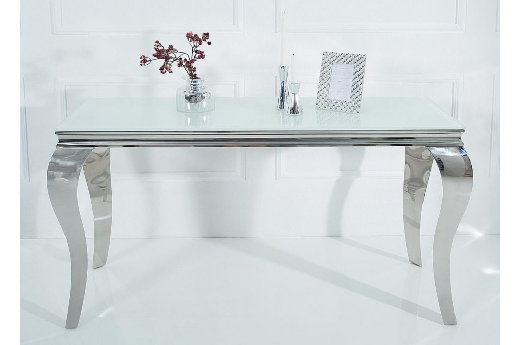 Console rectangulaire blanche et métal chromé