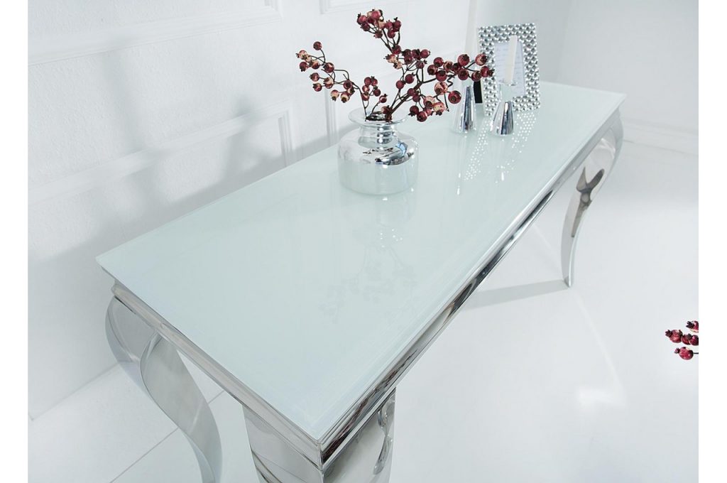 Console rectangulaire blanche et métal chromé