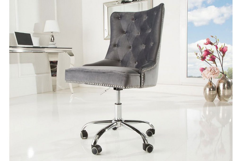 Siège de bureau velours gris baroque