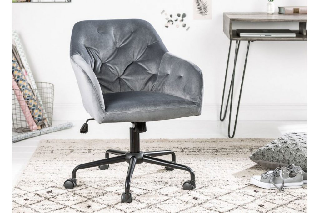Chaise de bureau velours grise avec accoudoirs