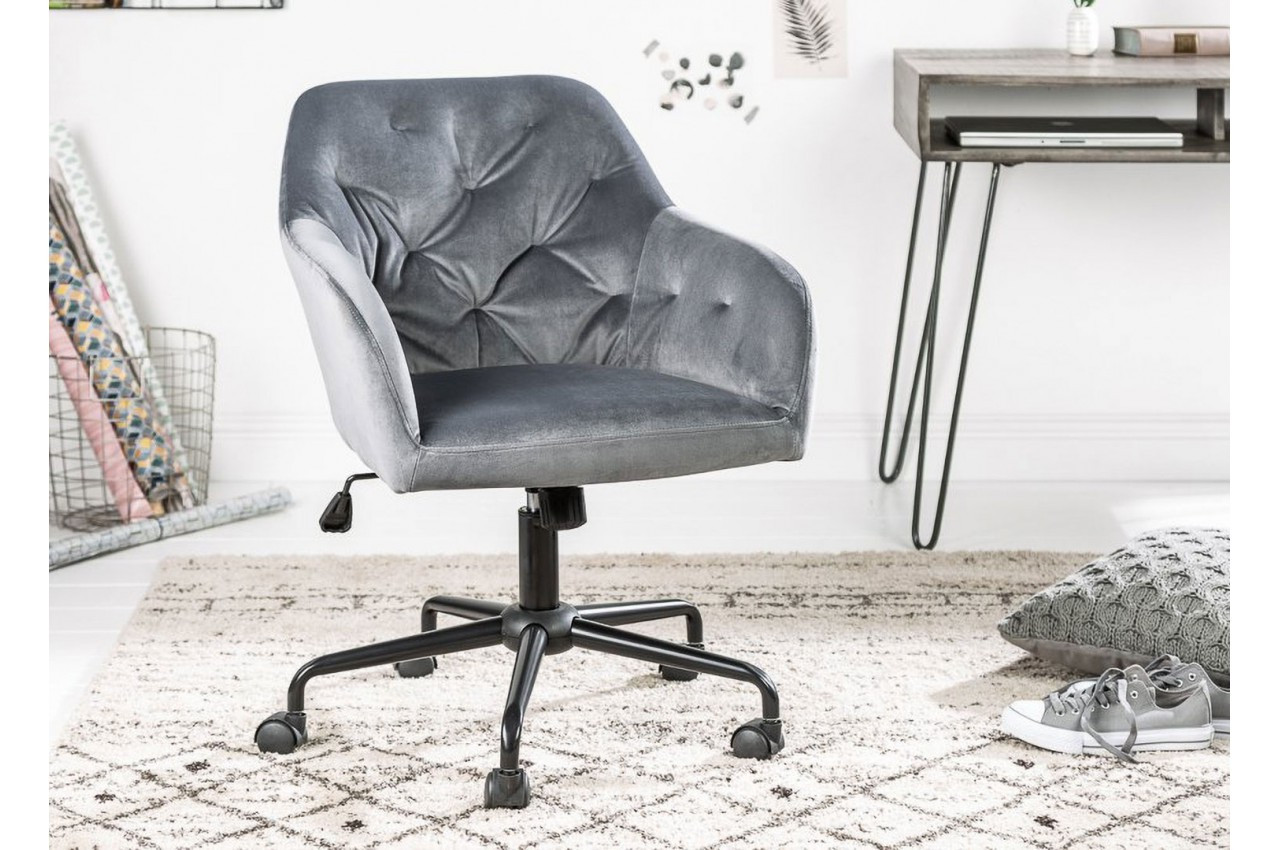 Chaise de bureau velours grise avec accoudoirs
