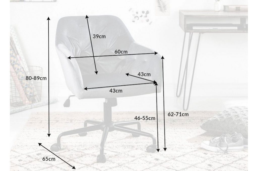 Chaise de bureau velours grise avec accoudoirs