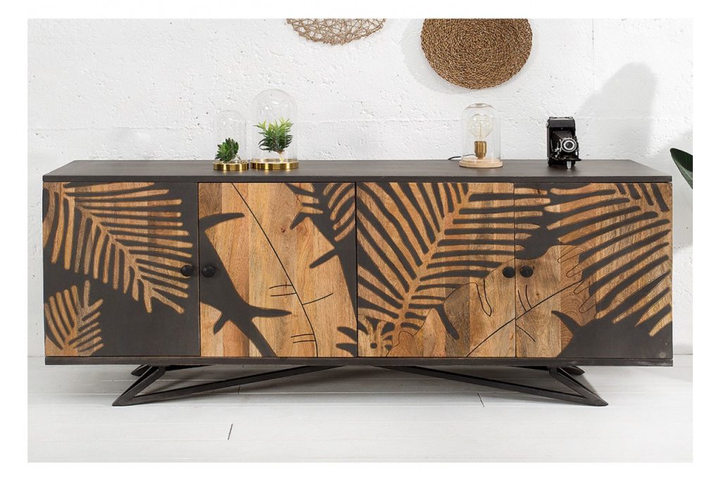 Meuble buffet bois massif ornement feuilles