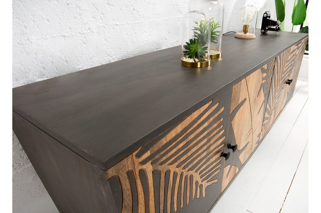 Meuble buffet bois massif ornement feuilles