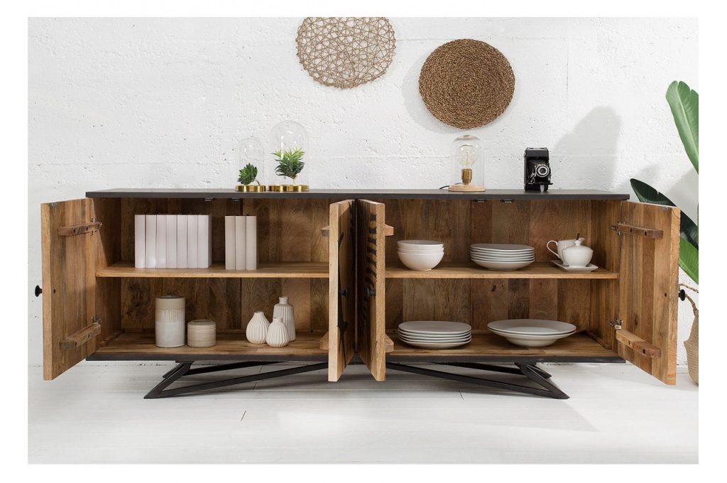 Meuble buffet bois massif ornement feuilles