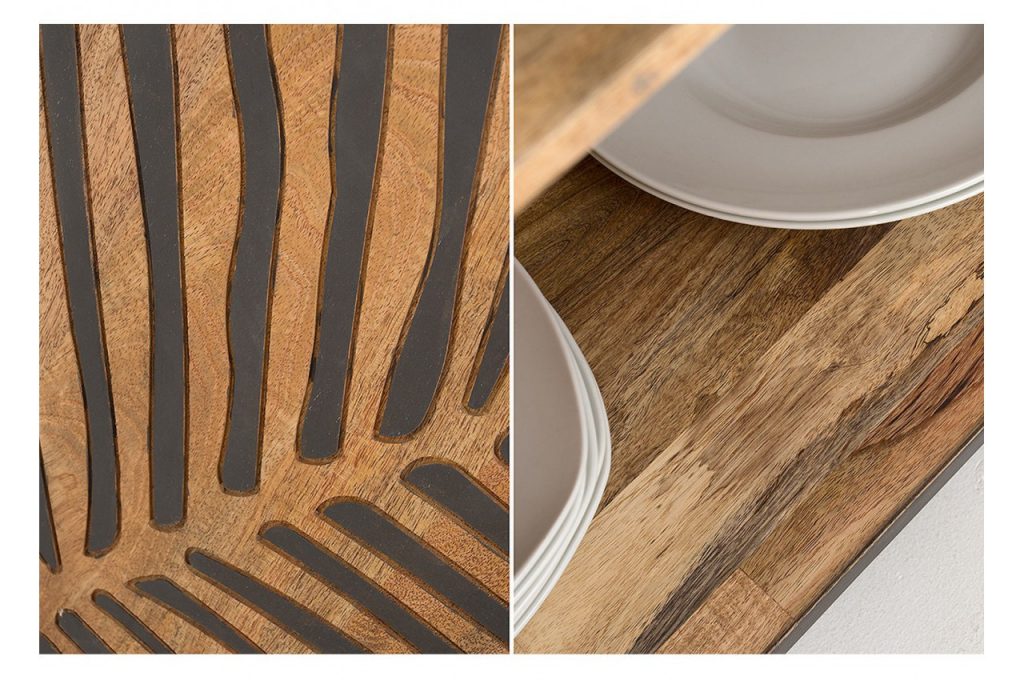 Meuble buffet bois massif ornement feuilles