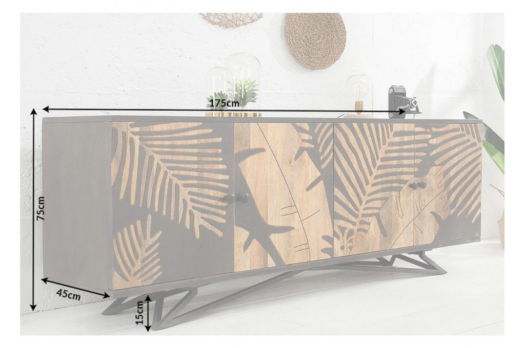 Meuble buffet bois massif ornement feuilles