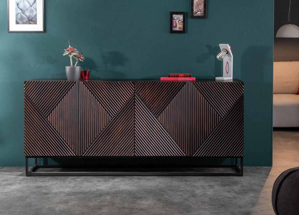 Meuble buffet bois et métal motifs linéaires