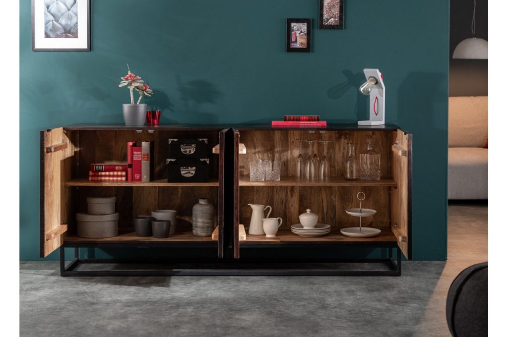 Meuble buffet bois et métal motifs linéaires