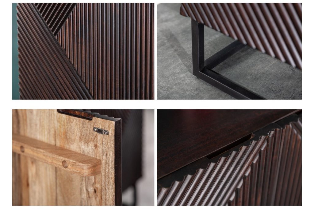 Meuble buffet bois et métal motifs linéaires