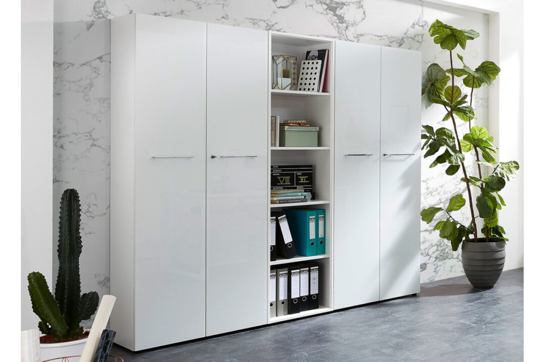 armoire haute de bureau blanche avec fermeture à clef