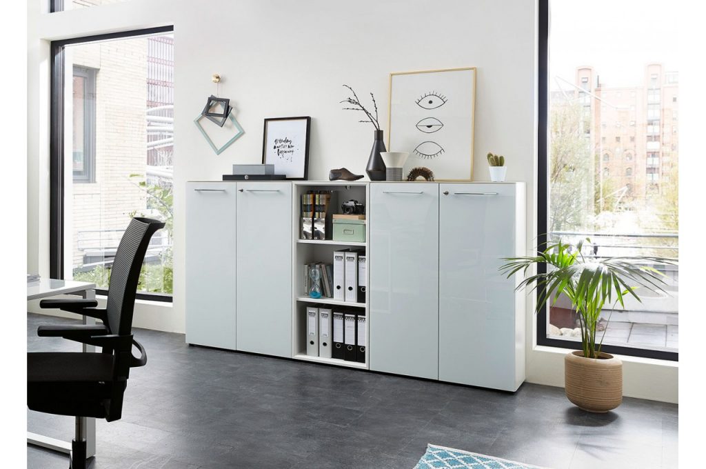 Armoire basse de classement blanche pour bureau