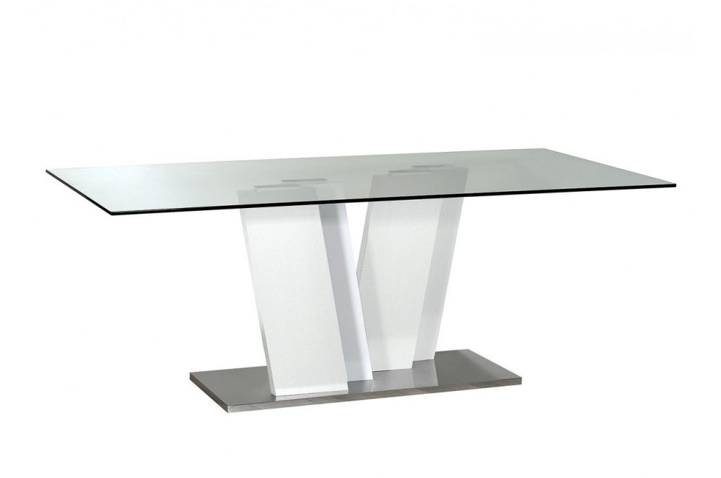 Table repas rectangulaire verre et blanc laqué