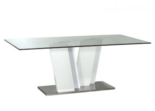 Table repas rectangulaire verre et blanc laqué