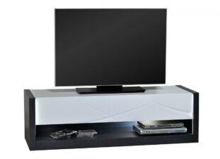 Meuble télé blanc laqué et gris avec LED