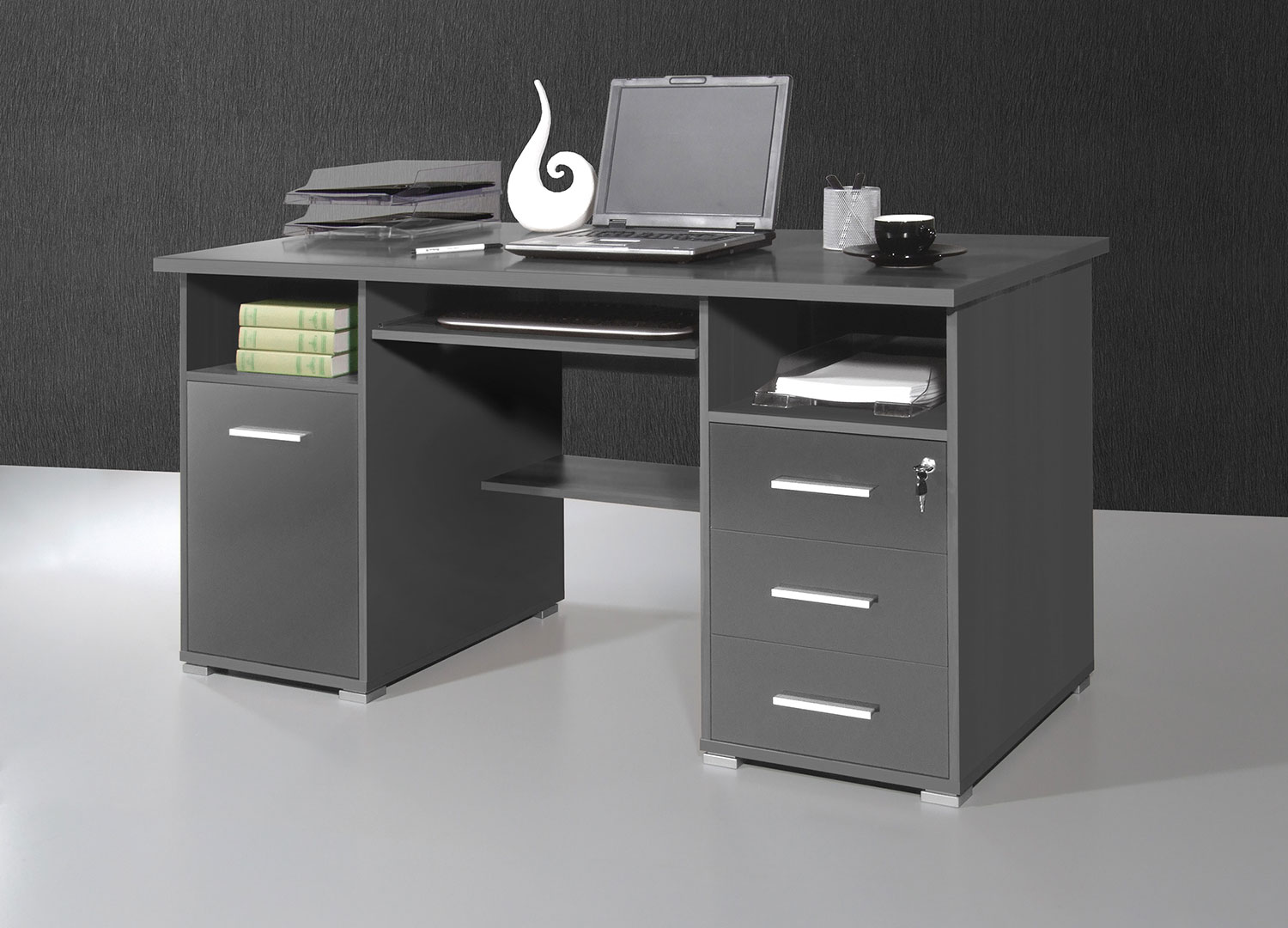 Bureau moderne avec rangement gris et bois pour bureau